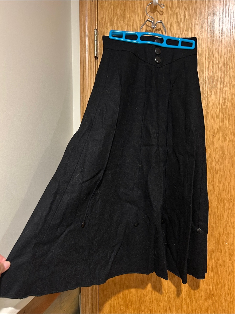 Women's Black Midi Wool A-Line Skirt